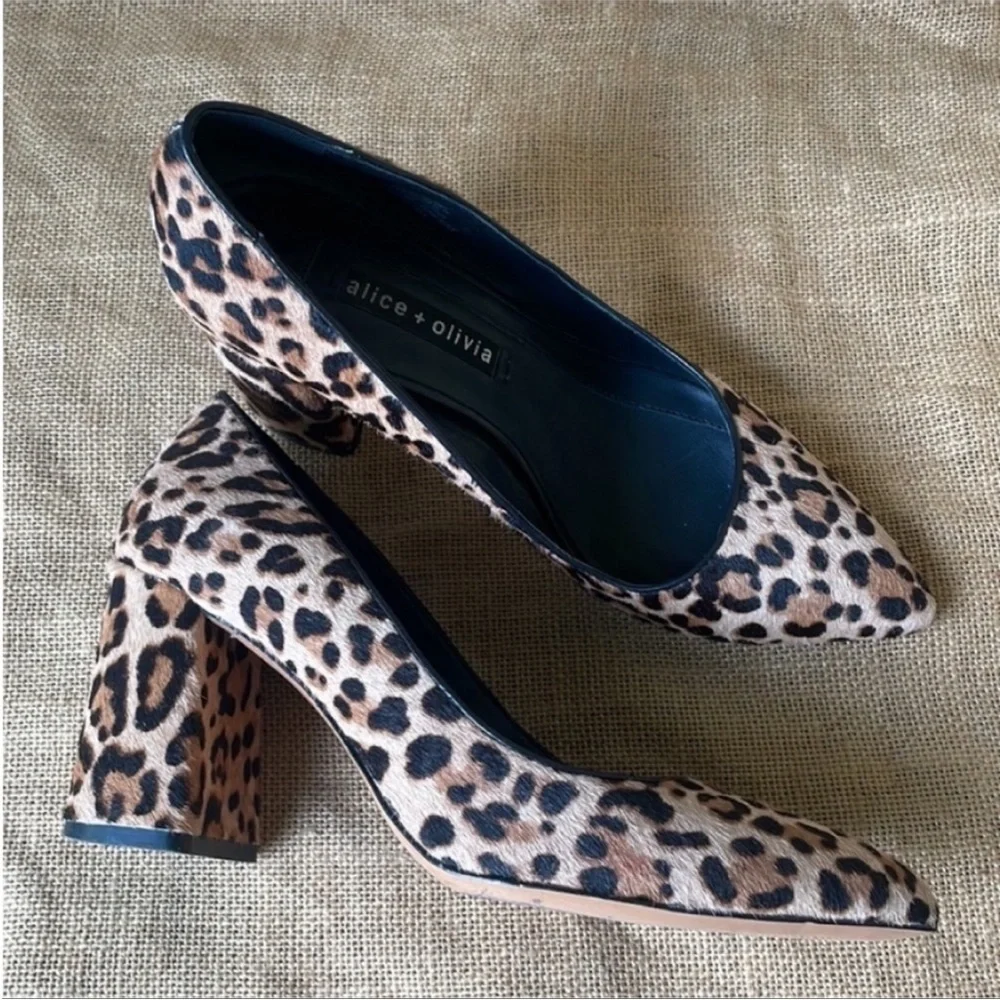 Alice & olivia block heel calf leather leopard print By Stacey bendet 8 1/2